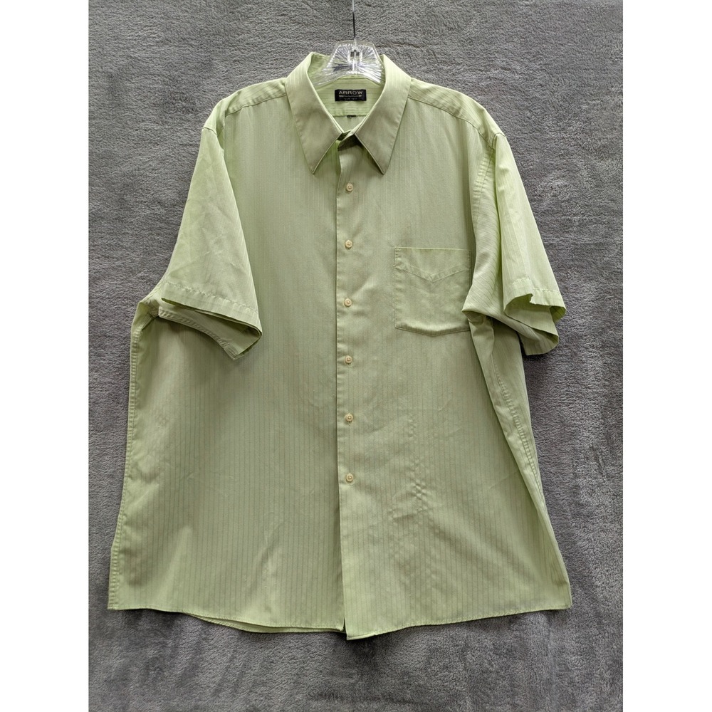 Classic Pinstripe Button Down Shirt Mens XL Light Green Short Sleeve Arrow